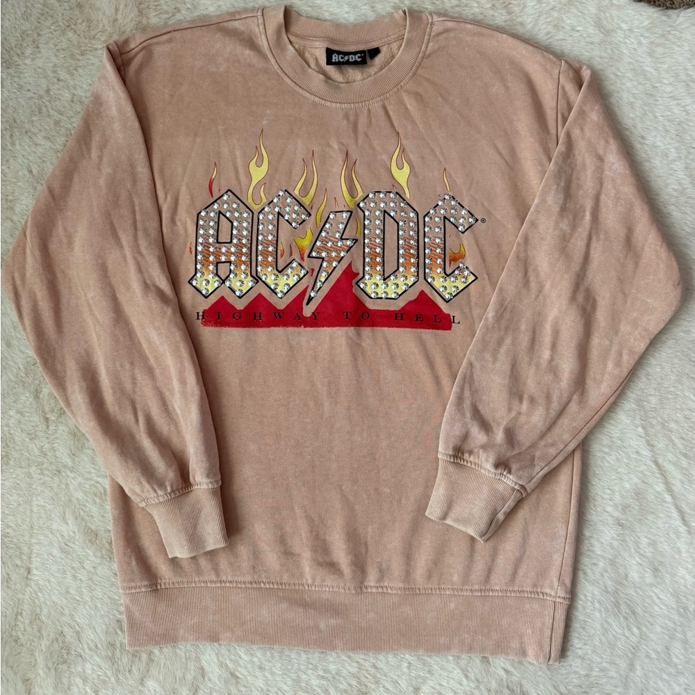 AC/DC Highway To Hell Women's Oversized Sweatshirt with Studs Size Medium